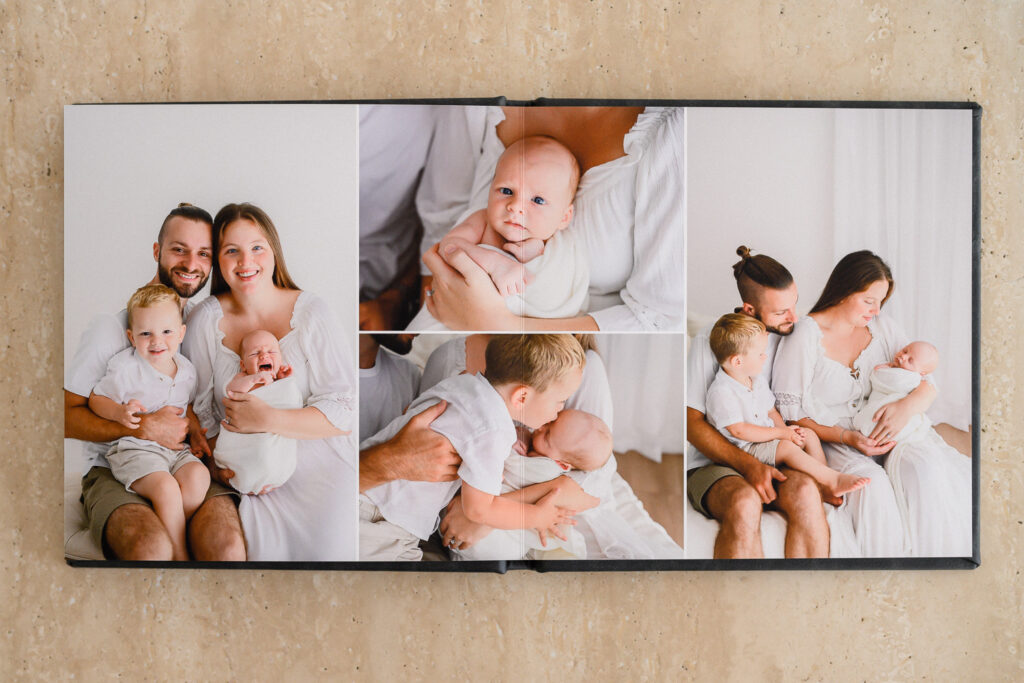 newborn heirloom album pages printed on museum-quality fine art paper using archival inks for long-lasting colour and clarity